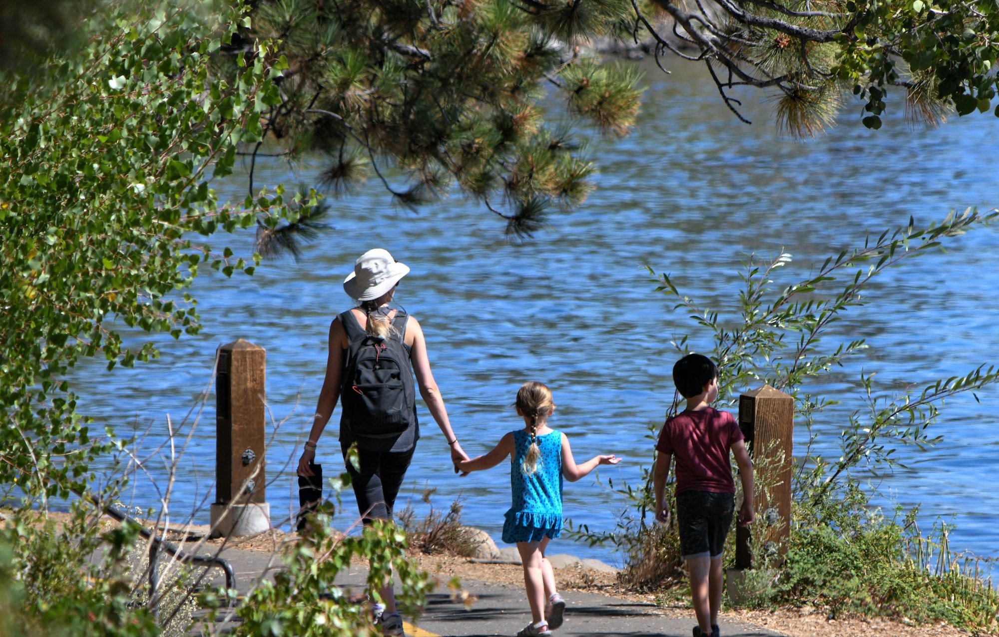 Family outings at the lake with mom and young children